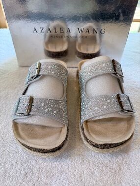 Azalea Wang Aquila rhinestone platform sandals.
